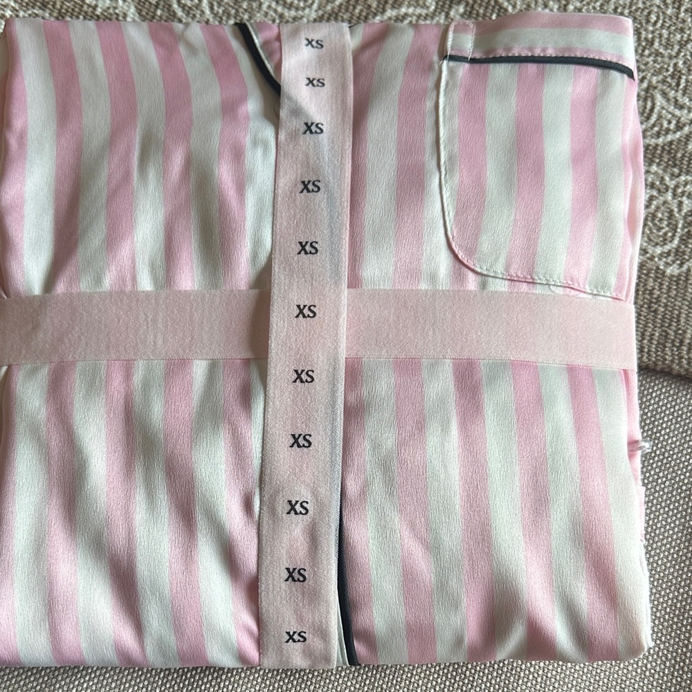 Victoria's Secret Pink and White Striped Satin Pajama Set - Picture 2 of 2
